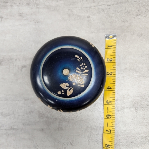 Cobalt Blue Wooden Hand Carved Trinket Box Floral Decore - Picture 11 of 11